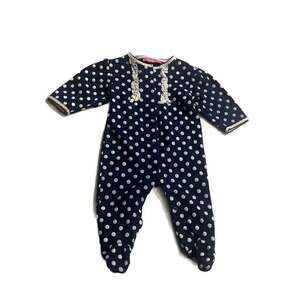 Isaac Mizrahi New York Baby Girl Navy Polka Dot Ruffle Trim Footie